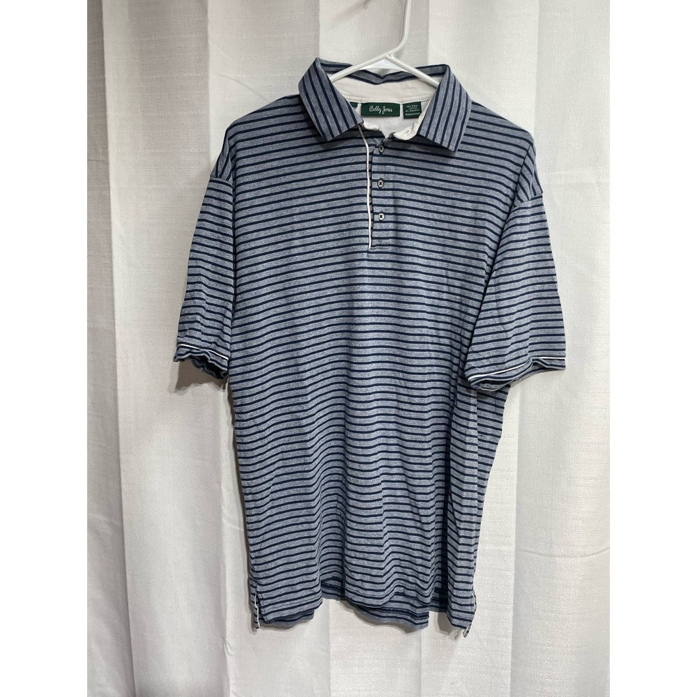 Bobby Jones Polo Blue Stripes Large 100% Pima‎ Cotton